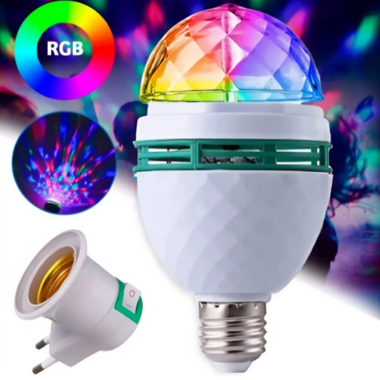 Lâmpada Giratória Colorida Led Bola Maluca Rgb + Adaptador Tomada para Festas Baladas