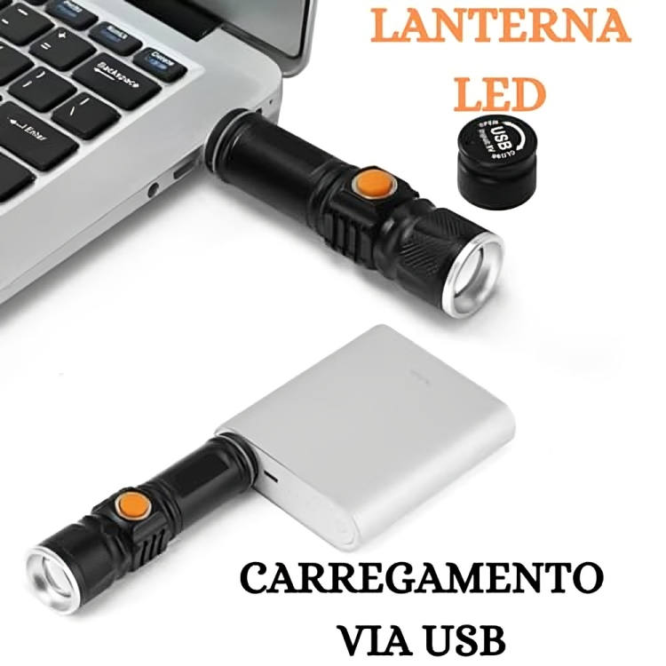 Mini Lanterna Tática Militar Longo Alcance T6 LED Recarregável USB Luz Branco DT-62