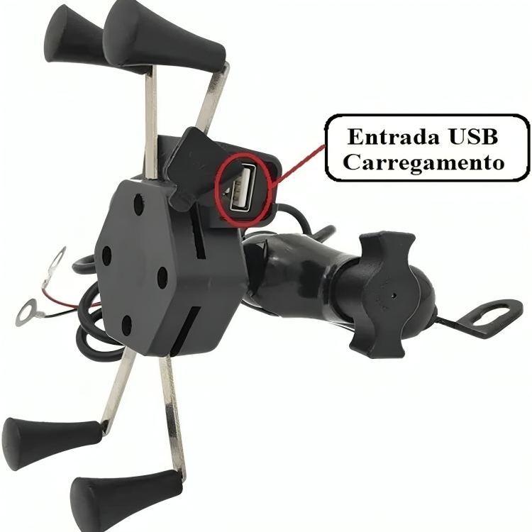 Suporte Garra Para Celular Moto Universal Com Carregador Usb